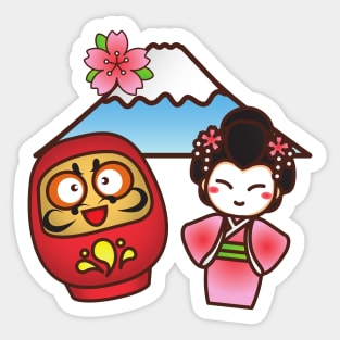 Daruma Geisha and Fuji Kawaii Cute Japanese Design Sticker